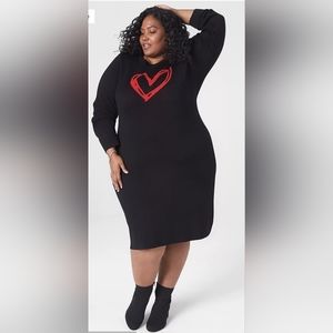 Lane Bryant black heart graphic sweater dress NWT size 10/12W